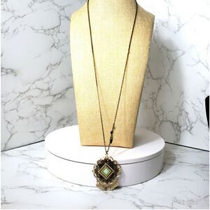 CHICO'S Long Bronze Necklace Embellished Pendant